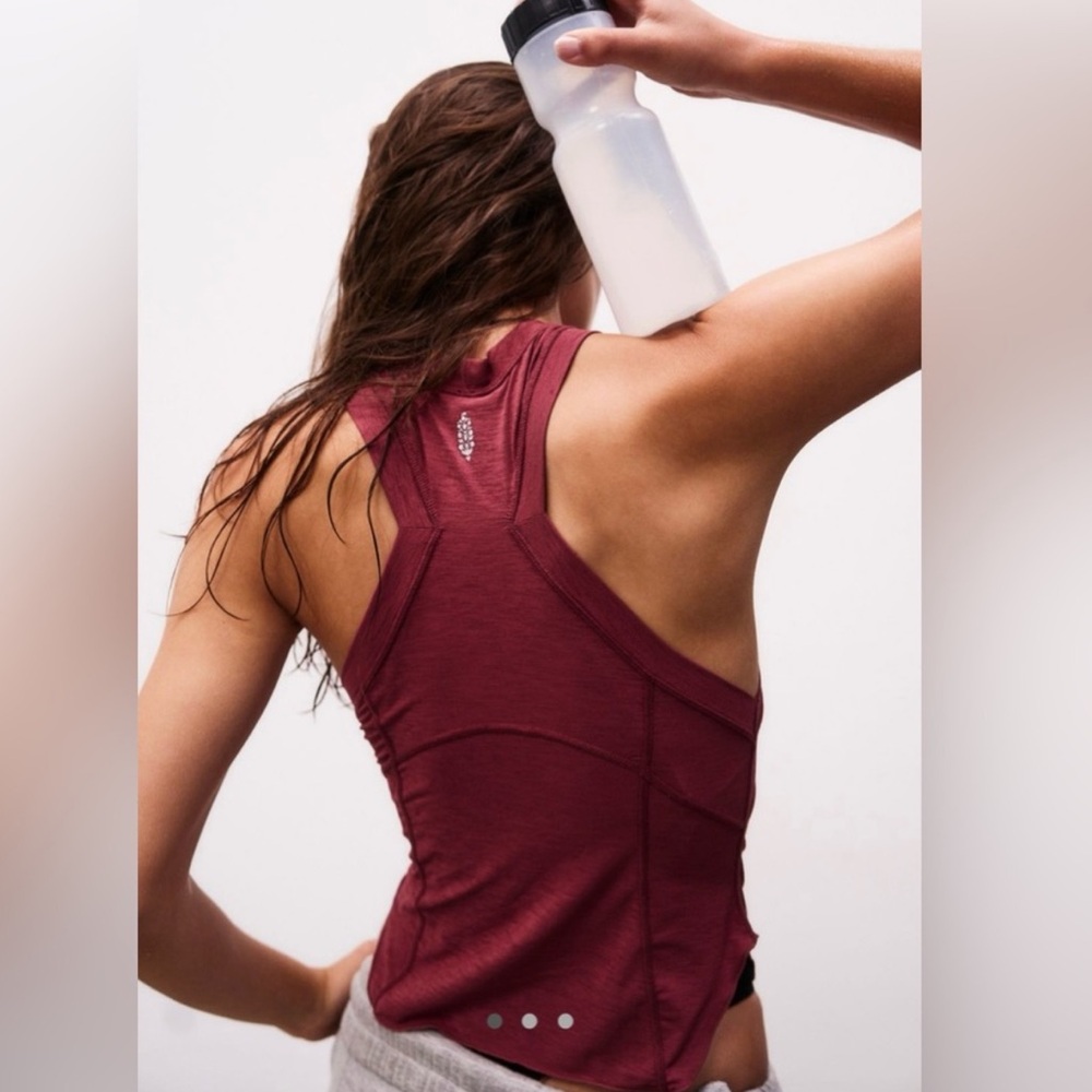 NWT 🍒Free People Movement Tempo Silver Lining Tank in Sour Cherry Dark Red 🍒